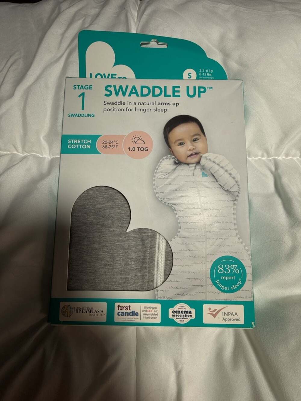 Love To Dream Swaddle Up Stage 1 Size S Gray Stretch Cotton 1.0 TOG
